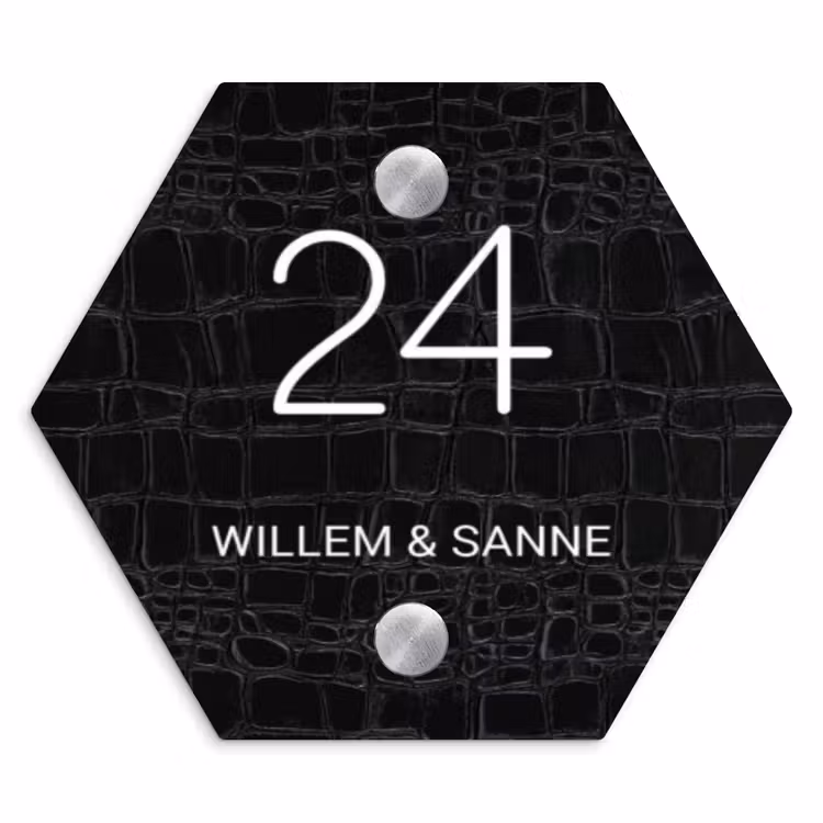 Naambordje voordeur - Hexagon - Zwart krokodillenleertextuur - Klassiek — 1