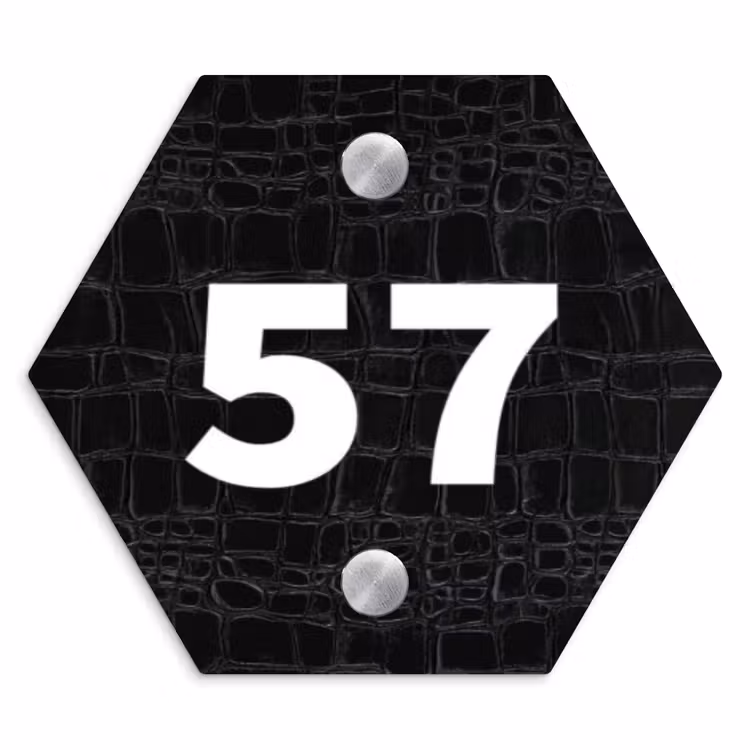 Naambordje voordeur - Hexagon - Zwart krokodillenleertextuur - Traditioneel — 1