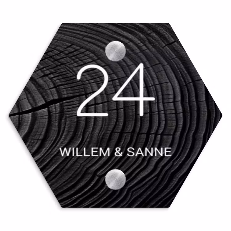 Naambordje voordeur - Hexagon - Zwarte houten nerf - Klassiek — 1