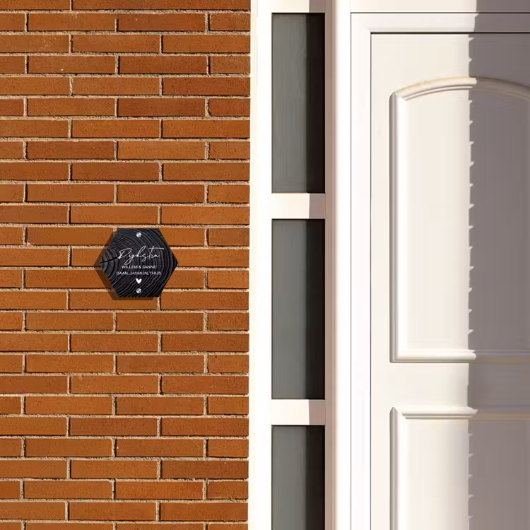 Naambordje voordeur - Hexagon - Zwarte houten nerf - Sierlijk — 2