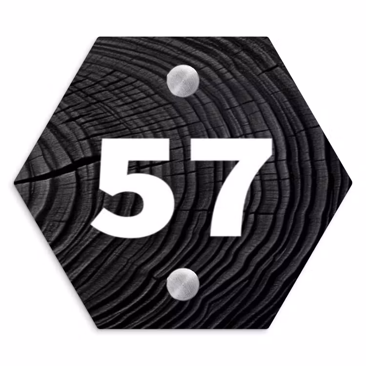 Naambordje voordeur - Hexagon - Zwarte houten nerf - Traditioneel — 1