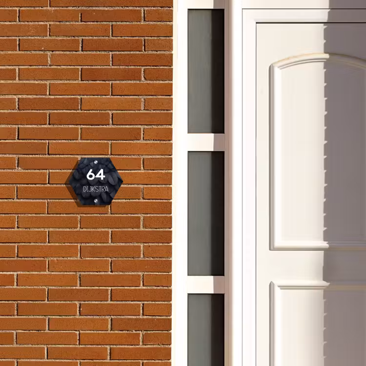 Naambordje voordeur - Hexagon - Zwarte veren - Modern — 2