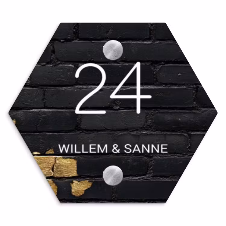 Naambordje voordeur - Hexagon - Stenen goud zwart - Klassiek — 1