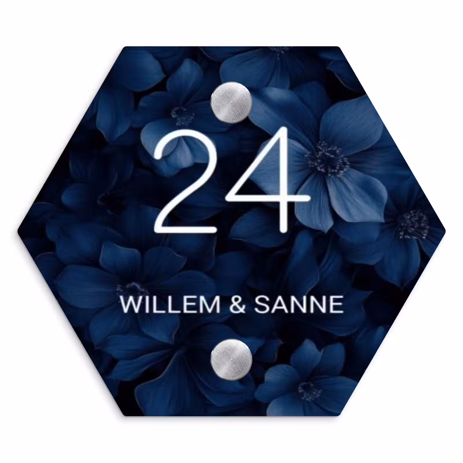 Naambordje voordeur - Hexagon - Blauwe bloemen - Klassiek — 1