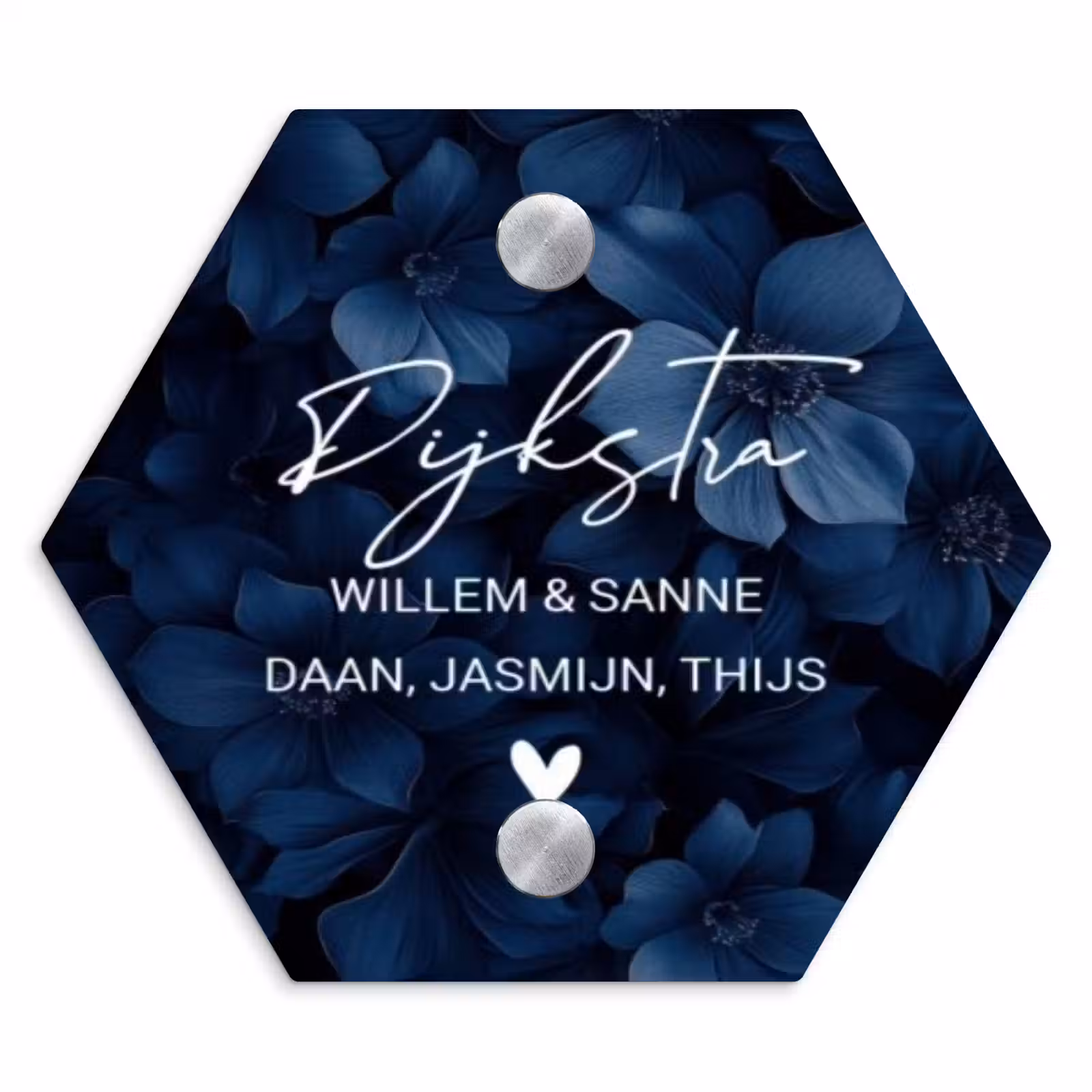 Naambordje voordeur - Hexagon - Blauwe bloemen - Sierlijk — 1