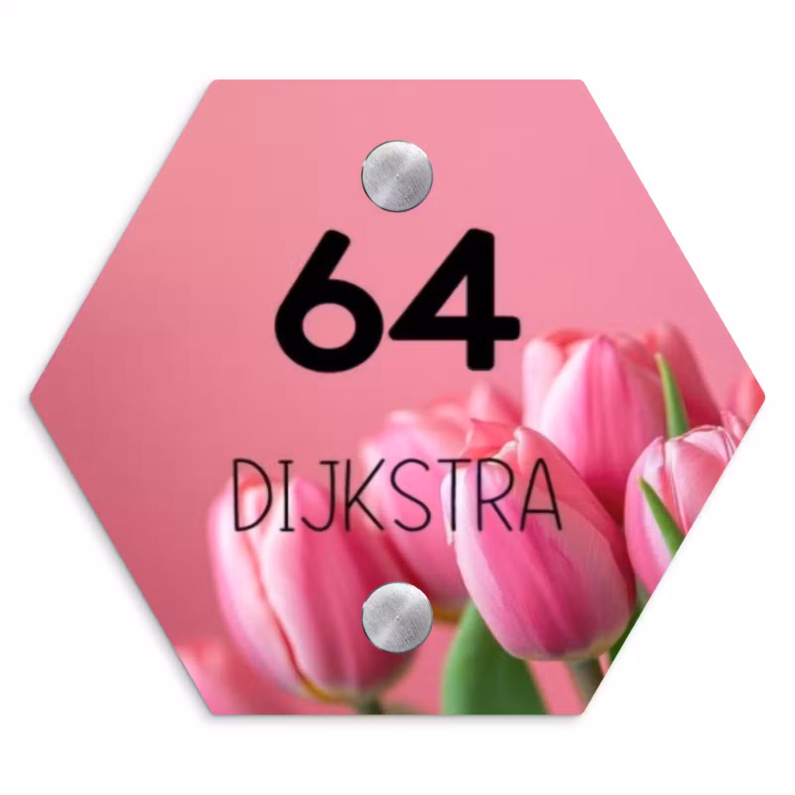 Naambordje voordeur - Hexagon - Roze tulpen - Modern — 1
