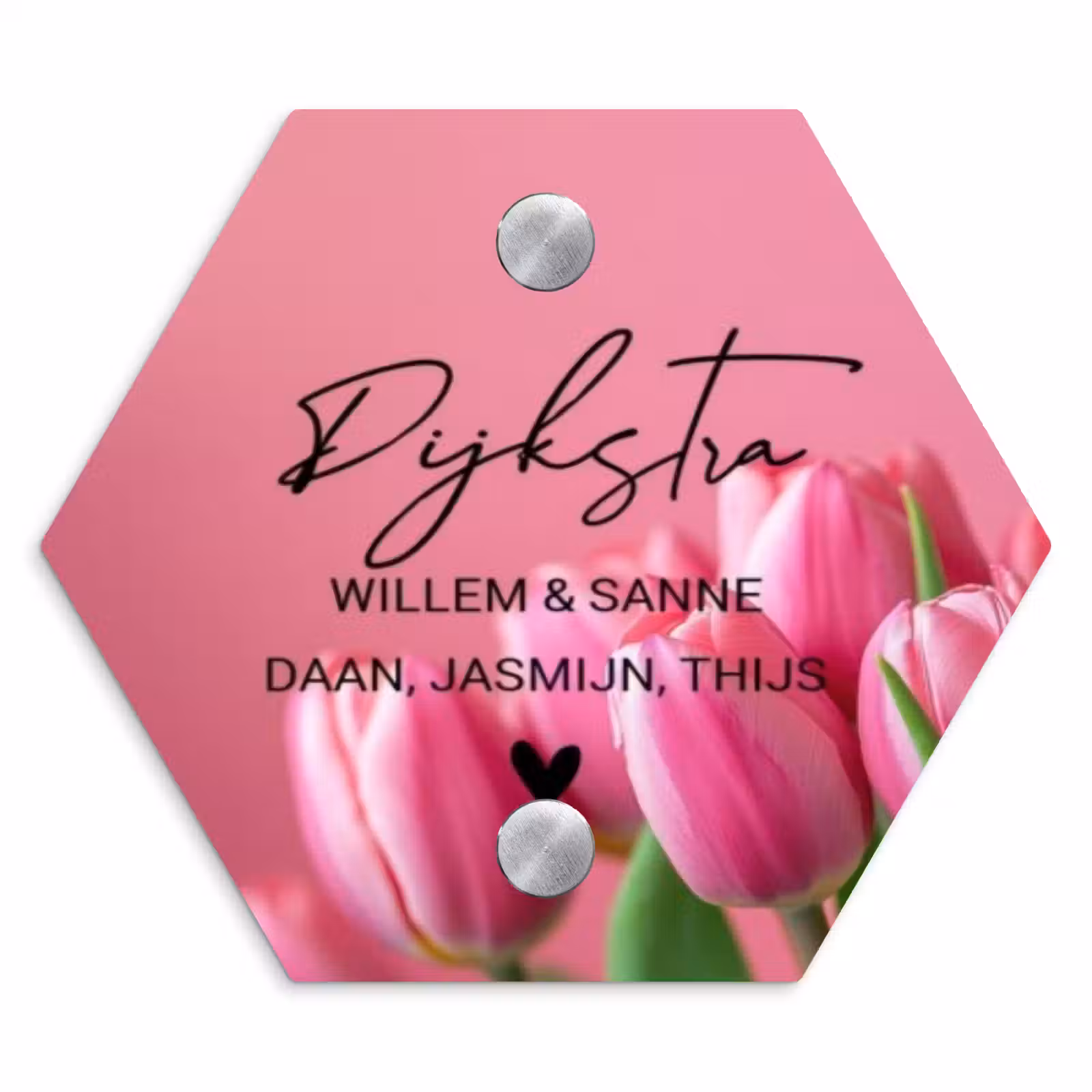 Naambordje voordeur - Hexagon - Roze tulpen - Sierlijk — 1