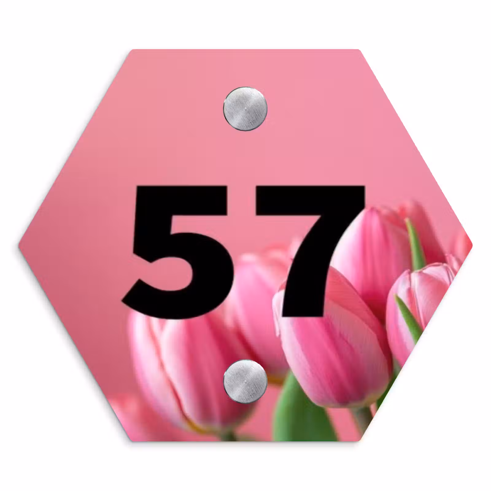 Naambordje voordeur - Hexagon - Roze tulpen - Traditioneel — 1