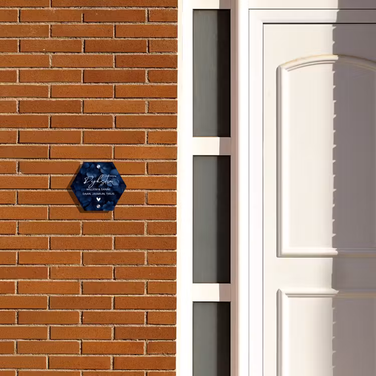 Naambordje voordeur - Hexagon - Blauwe bloemen - Sierlijk — 2