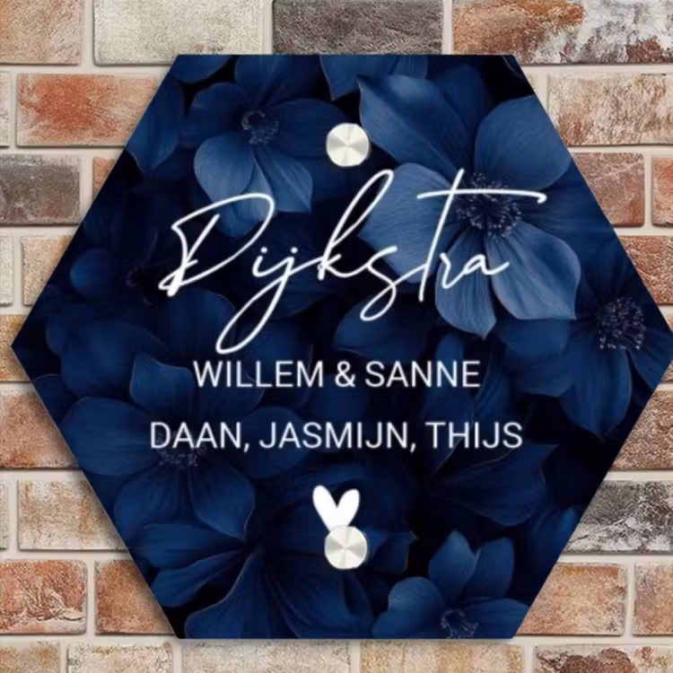 Naambordje voordeur - Hexagon - Blauwe bloemen - Sierlijk — 4