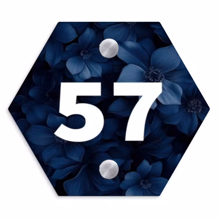 Naambordje voordeur - Hexagon - Blauwe bloemen - Traditioneel — 1