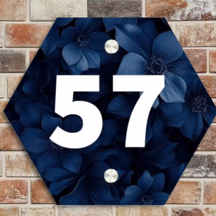 Naambordje voordeur - Hexagon - Blauwe bloemen - Traditioneel — 4