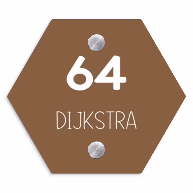 Naambordje voordeur - Hexagon - Bruin- Modern — 1