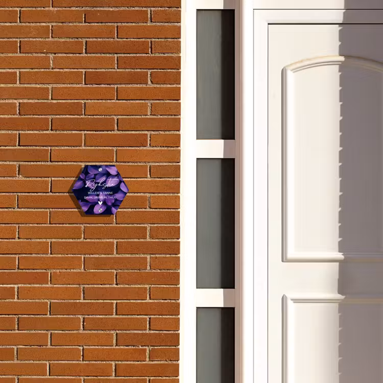 Naambordje voordeur - Hexagon - Paarse bladeren - Sierlijk — 2