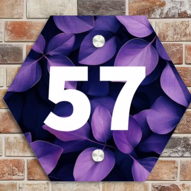 Naambordje voordeur - Hexagon - Paarse bladeren - Traditioneel — 4