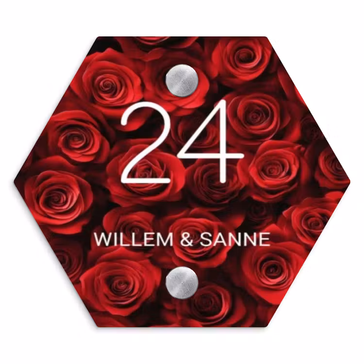 Naambordje voordeur - Hexagon - Rode rozen - Klassiek — 1