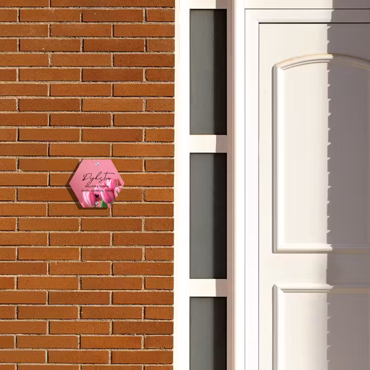 Naambordje voordeur - Hexagon - Roze tulpen - Sierlijk — 2