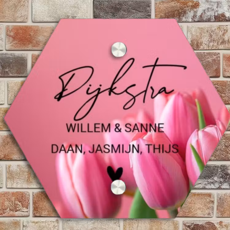 Naambordje voordeur - Hexagon - Roze tulpen - Sierlijk — 4