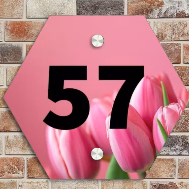 Naambordje voordeur - Hexagon - Roze tulpen - Traditioneel — 4