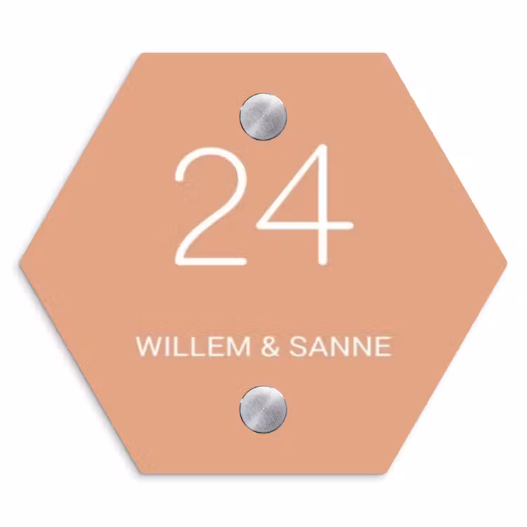 Naambordje voordeur - Hexagon - Zalmroze - Klassiek — 1