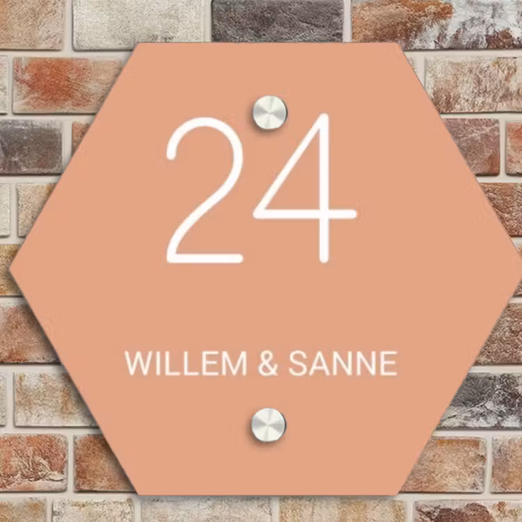 Naambordje voordeur - Hexagon - Zalmroze - Klassiek — 4