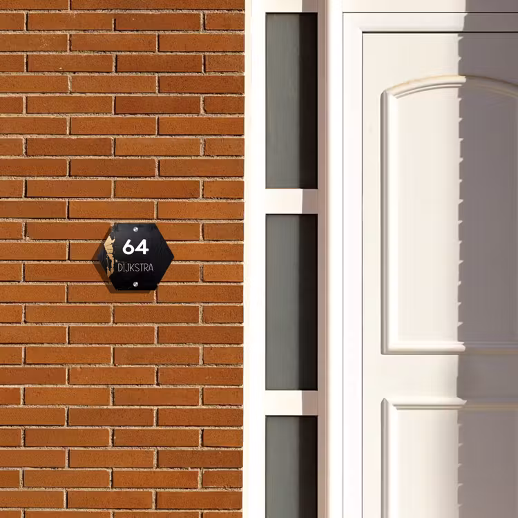 Naambordje voordeur - Hexagon - Zwart goud structuur - Modern — 2