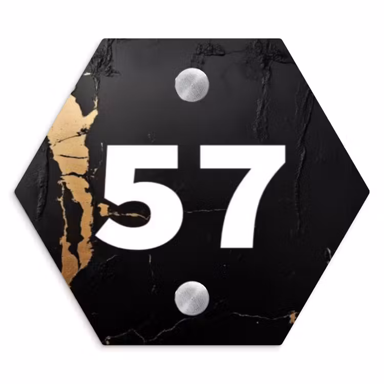 Naambordje voordeur - Hexagon - Zwart goud structuur - Traditioneel — 1