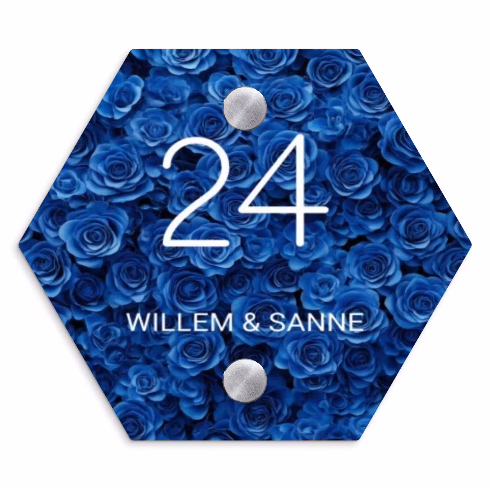 Naambordje voordeur - Hexagon - Blauwe rozen - Klassiek — 1