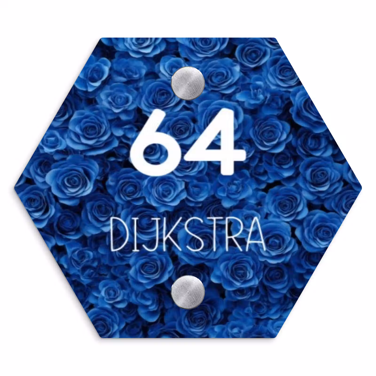 Naambordje voordeur - Hexagon - Blauwe rozen - Modern — 1
