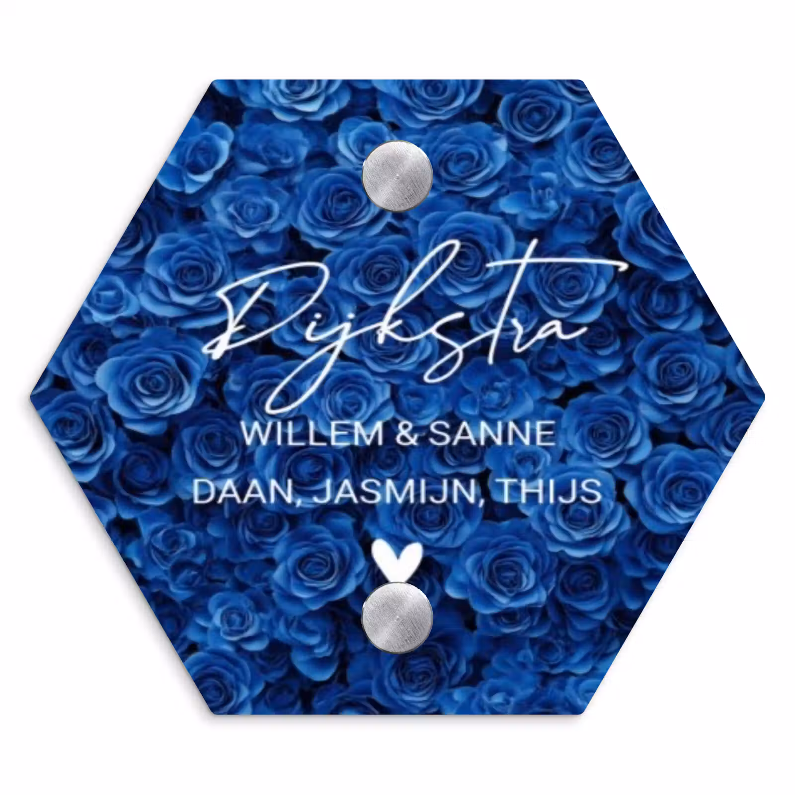 Naambordje voordeur - Hexagon - Blauwe rozen - Sierlijk — 1