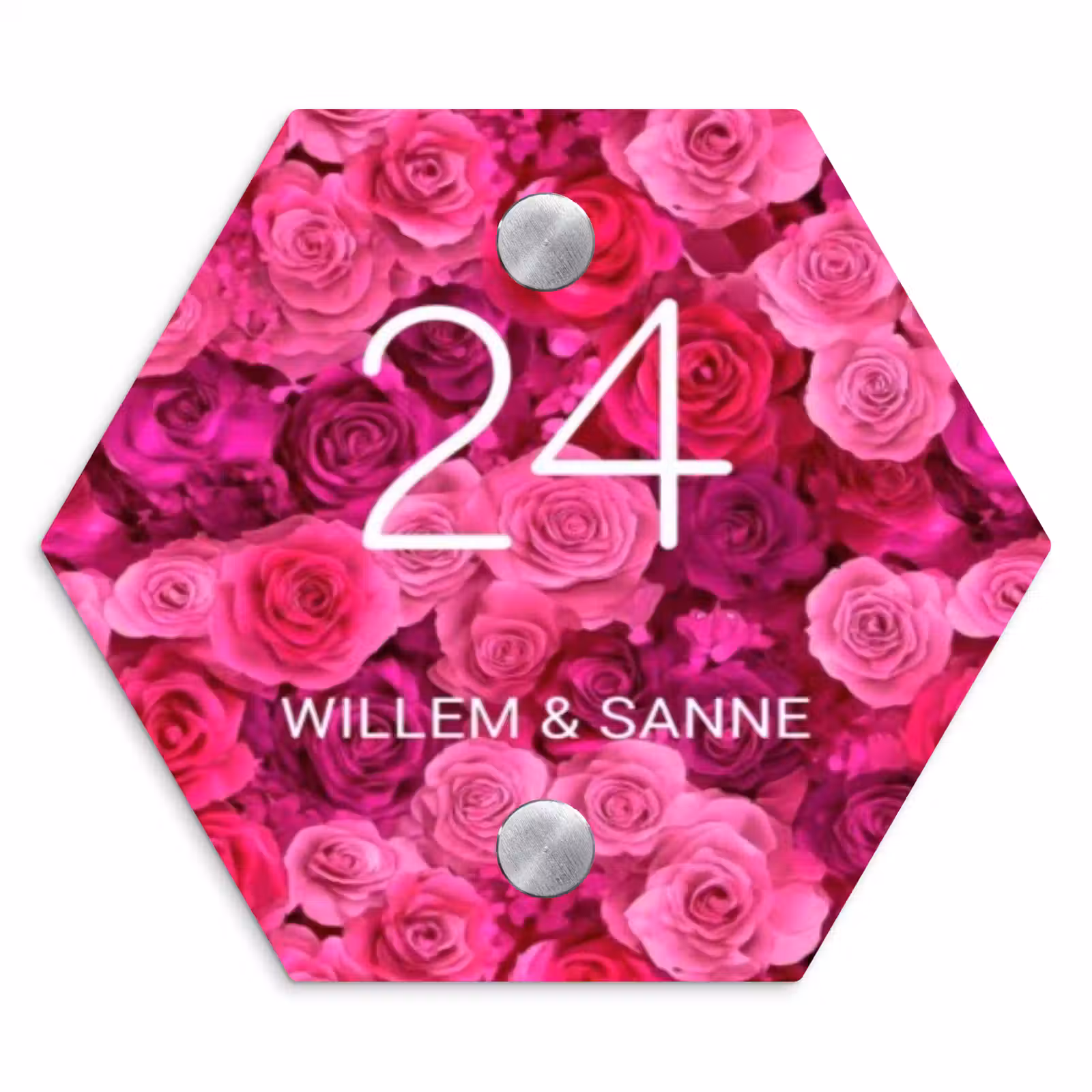 Naambordje voordeur - Hexagon - Roze rozen - Klassiek — 1