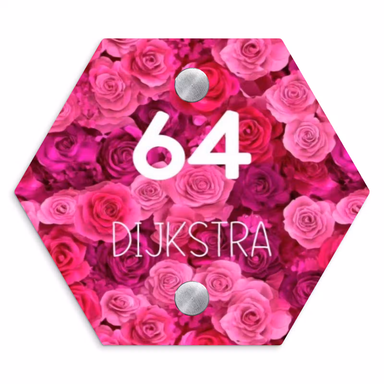 Naambordje voordeur - Hexagon - Roze rozen - Modern — 1