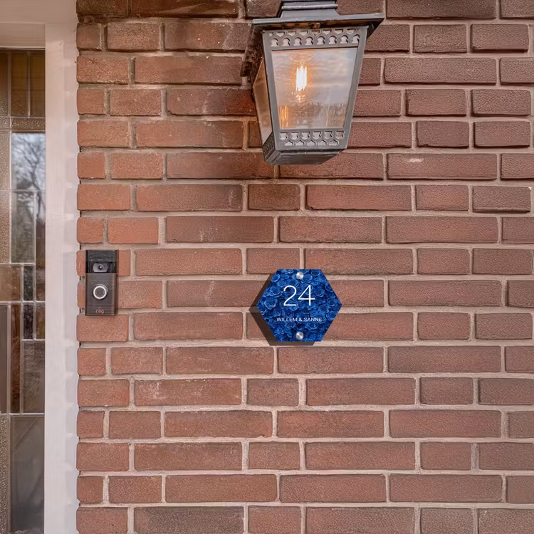 Naambordje voordeur - Hexagon - Blauwe rozen - Klassiek — 3