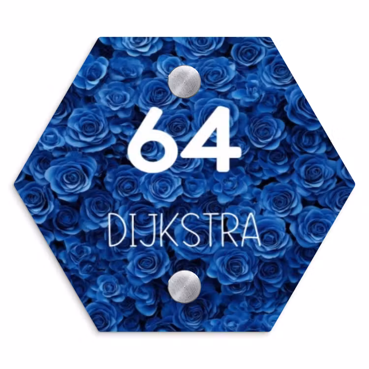 Naambordje voordeur - Hexagon - Blauwe rozen - Modern — 1