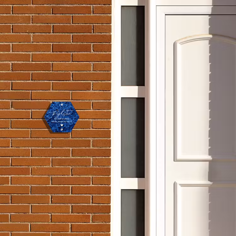 Naambordje voordeur - Hexagon - Blauwe rozen - Sierlijk — 2