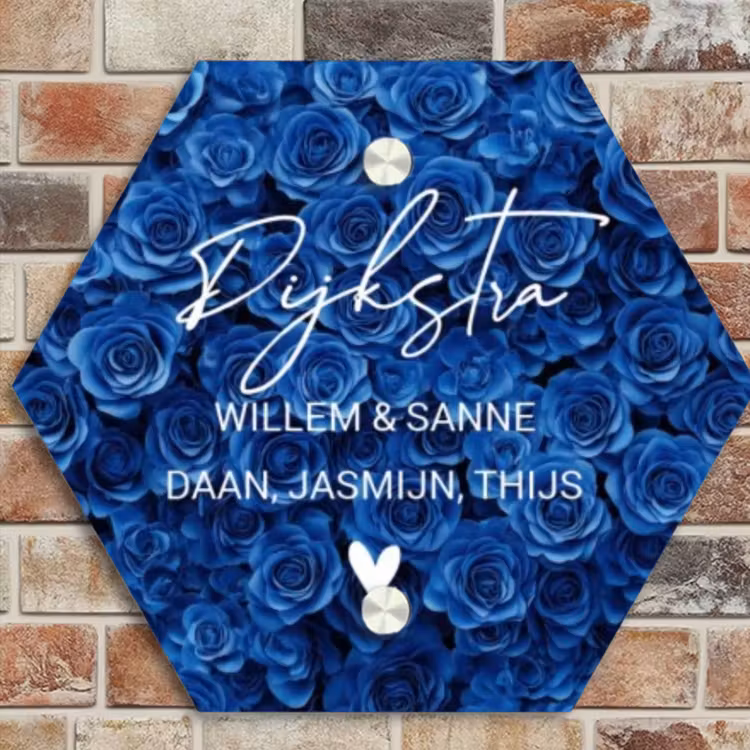 Naambordje voordeur - Hexagon - Blauwe rozen - Sierlijk — 4