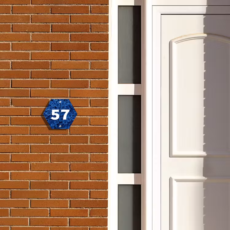 Naambordje voordeur - Hexagon - Blauwe rozen - Traditioneel — 2
