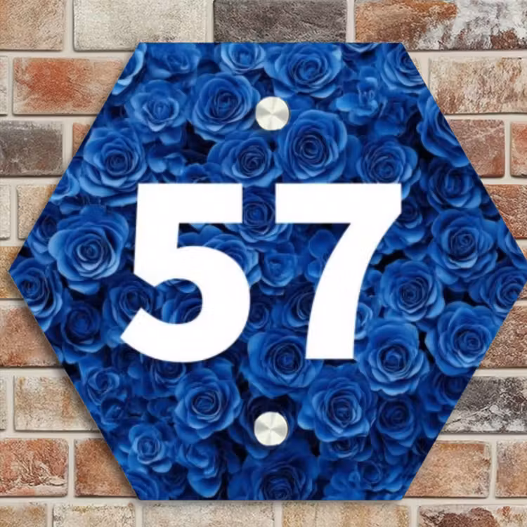 Naambordje voordeur - Hexagon - Blauwe rozen - Traditioneel — 4
