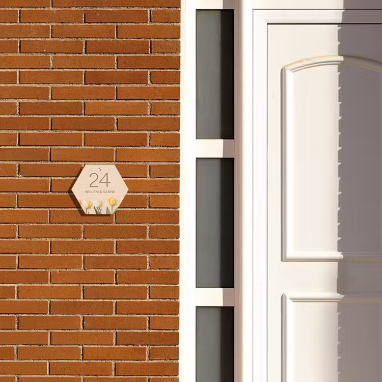Naambordje voordeur - Hexagon - Gekleurde tulpen beige achtergrond - Klassiek — 2