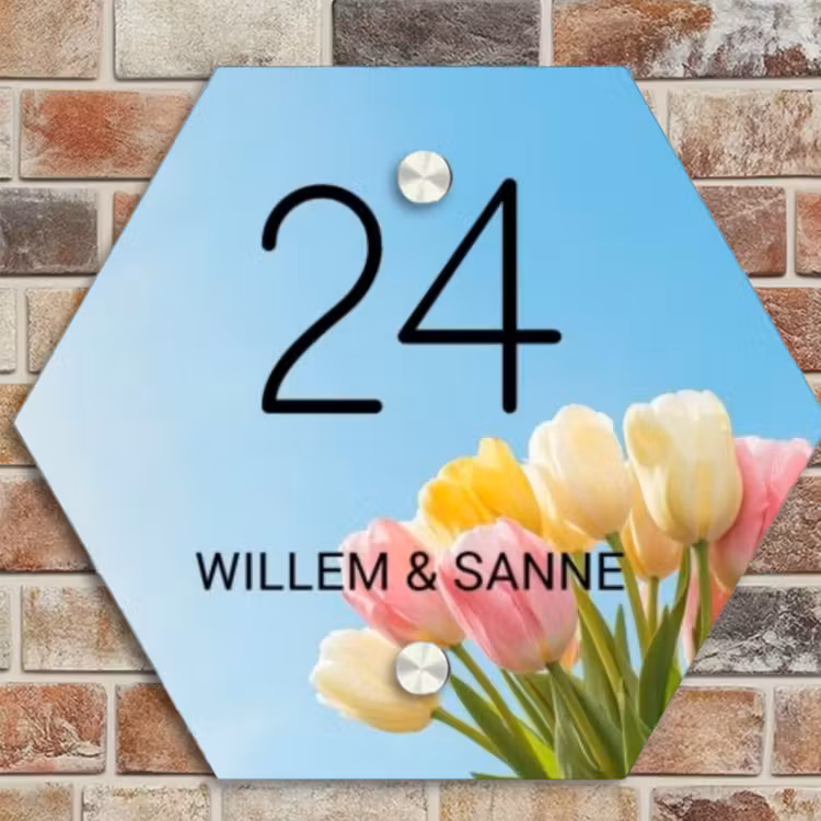 Naambordje voordeur - Hexagon - Gekleurde tulpen lucht - Klassiek — 4