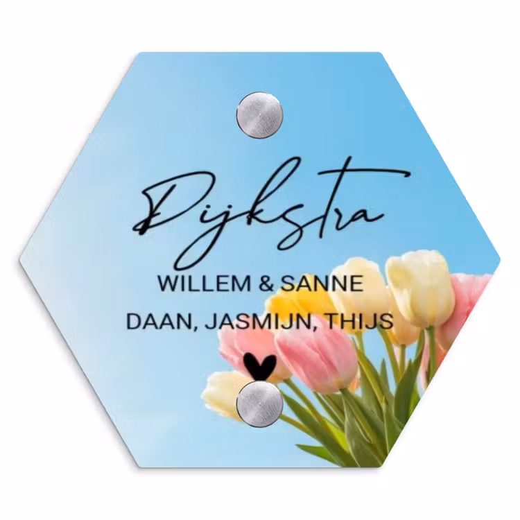 Naambordje voordeur - Hexagon - Gekleurde tulpen lucht - Sierlijk — 1