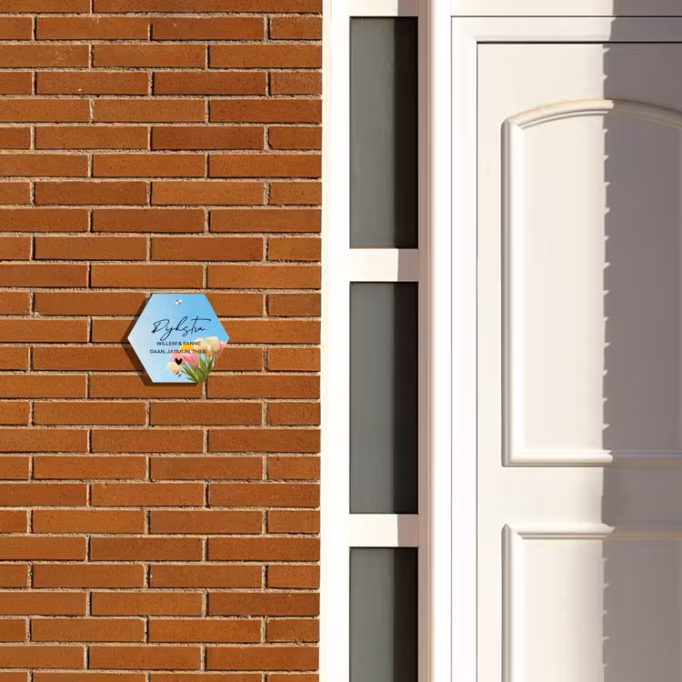 Naambordje voordeur - Hexagon - Gekleurde tulpen lucht - Sierlijk — 2