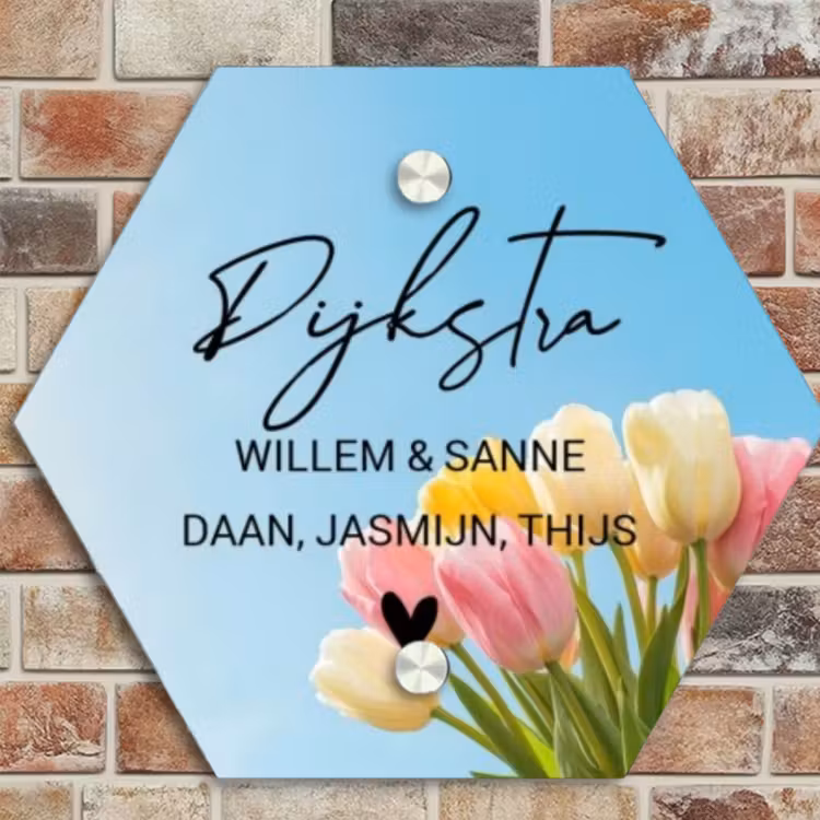 Naambordje voordeur - Hexagon - Gekleurde tulpen lucht - Sierlijk — 4