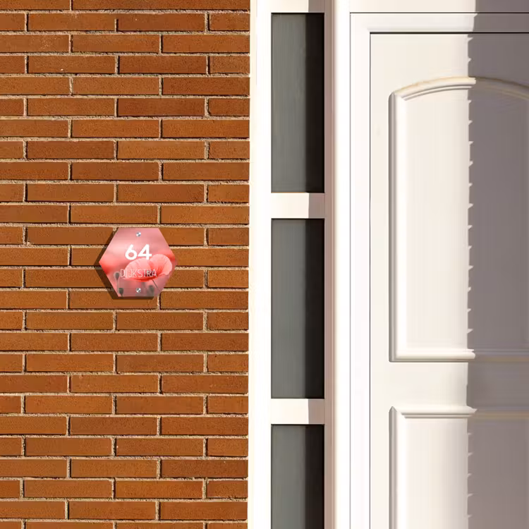 Naambordje voordeur - Hexagon - Klaproos - Modern — 2