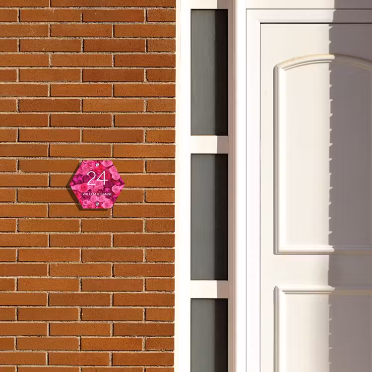 Naambordje voordeur - Hexagon - Roze rozen - Klassiek — 2