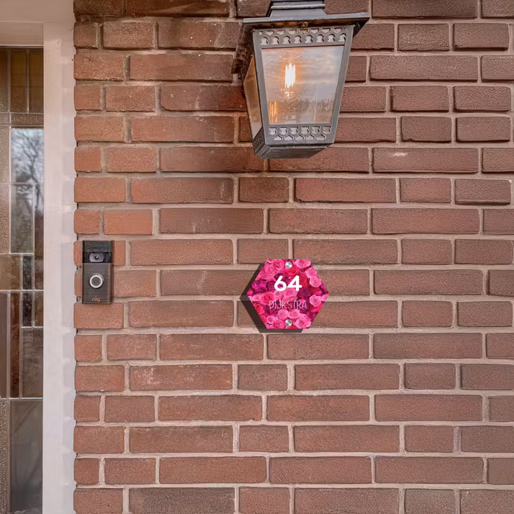 Naambordje voordeur - Hexagon - Roze rozen - Modern — 3