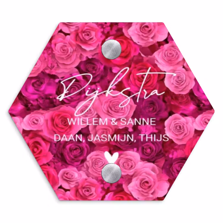 Naambordje voordeur - Hexagon - Roze rozen - Sierlijk — 1