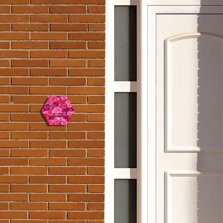 Naambordje voordeur - Hexagon - Roze rozen - Sierlijk — 2