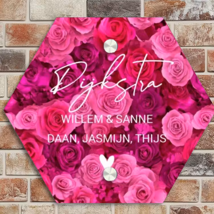 Naambordje voordeur - Hexagon - Roze rozen - Sierlijk — 4