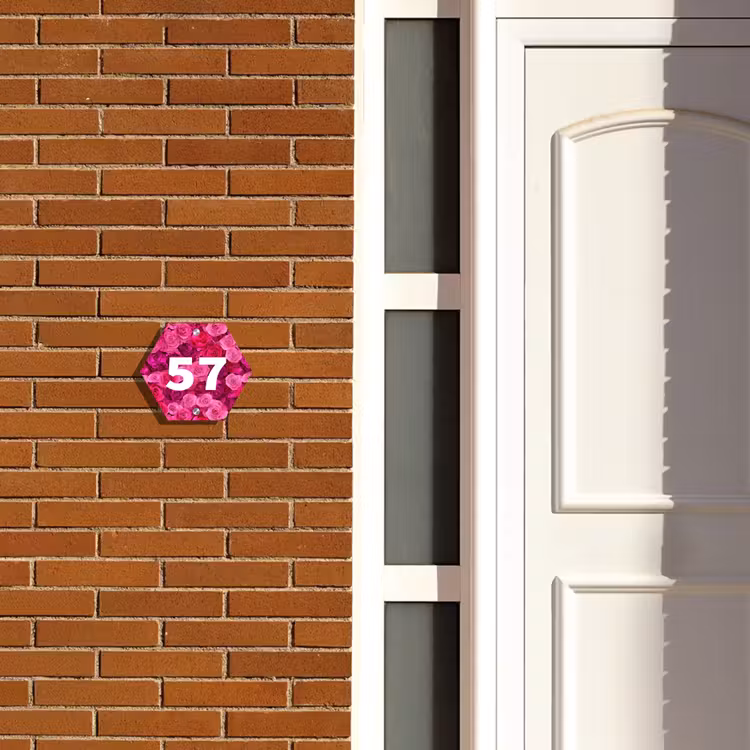 Naambordje voordeur - Hexagon - Roze rozen - Traditioneel — 2